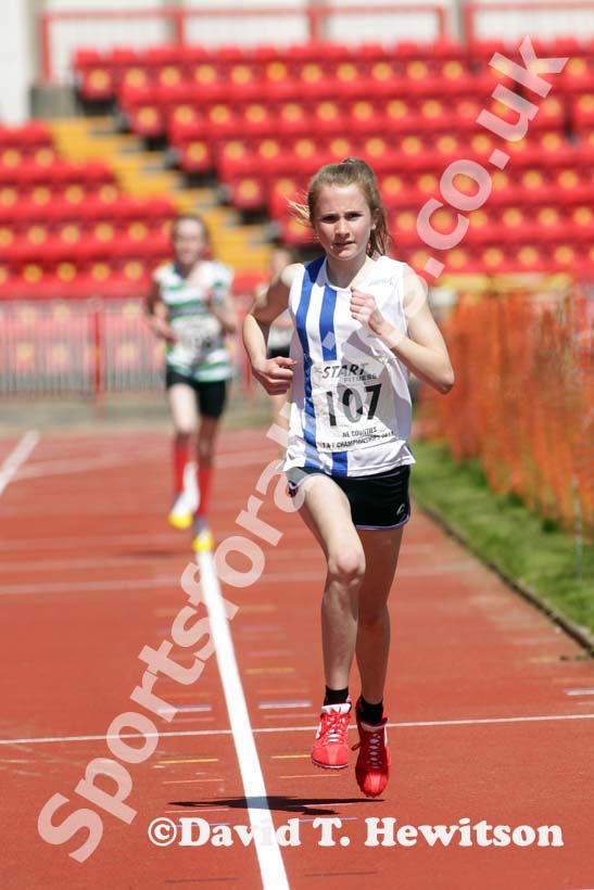 Stella Jones (Darlington) winning the under-13s 1500 metres at the North Eastern Champs, Gateshead.